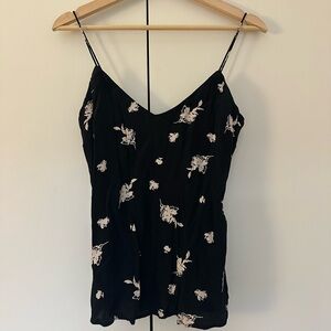 Something Navy Black and White Floral Cami Top